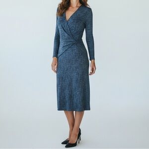 Chico's Travelers Faux Wrap Wrinkle Resistant V-Neck Slinky Stretch Midi Dress